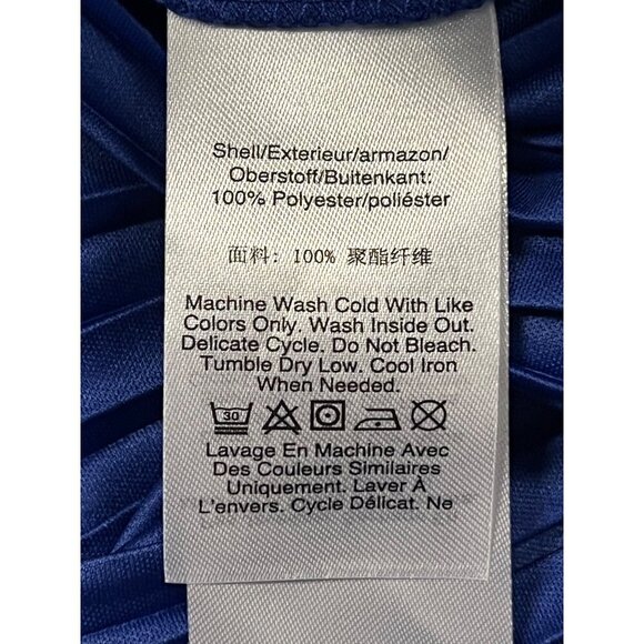 DKNY Blue Women Dress Size 12 Shift Midi Smocked Shutter Pleat Cap Sleeve New - Picture 10 of 10